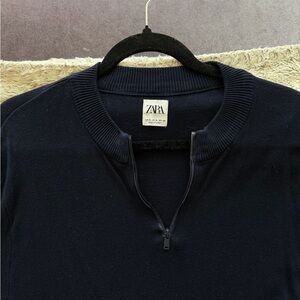 ZARA Men’s Navy Zip-Neck Sweater